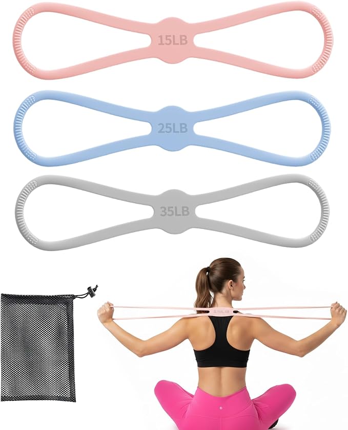 3 PCS Figure 8 Resistance Bands for Women, 15 Lbs & 25 Lbs & 35 Lbs Keep Resistance Band for Arm with Non-Slip Handles
