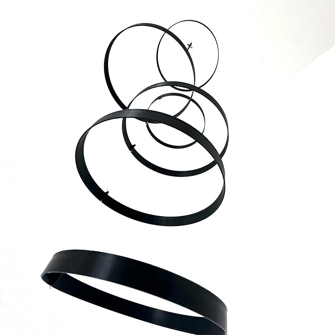 Hanging Mobile with 6 Black Rings (5.5”) - Modern Decorative Art for Home or Office