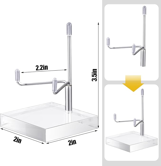 Suzile 4 Pcs Adjustable Metal Arm Display Stand Easel with Acrylic Base Rock Display Easel Holder Acrylic Crystal Clear Plate Stand for Geodes Mineral Agate(Silver,2 x 2 x 3 Inch)