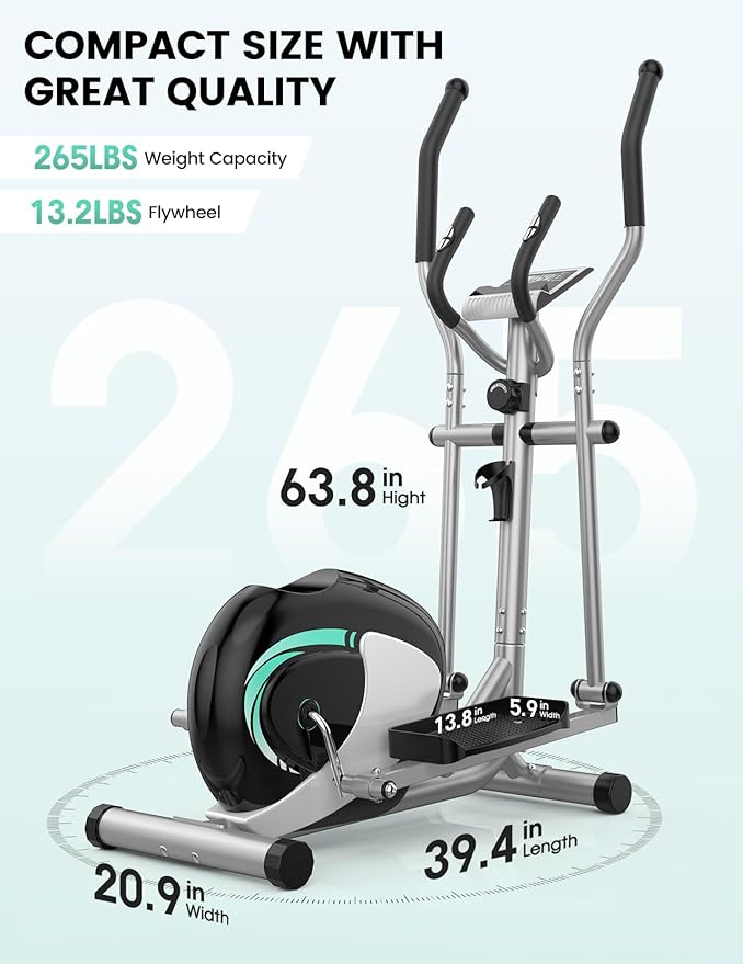 THERUN Elliptical Machine for Home, Hyper-Quiet Elliptical Exercise Machine, Compact Elliptical Trainer w/8 Levels Adjustable Resistance, 6KG Flywheel, Pulse Sensor, LCD Monitor