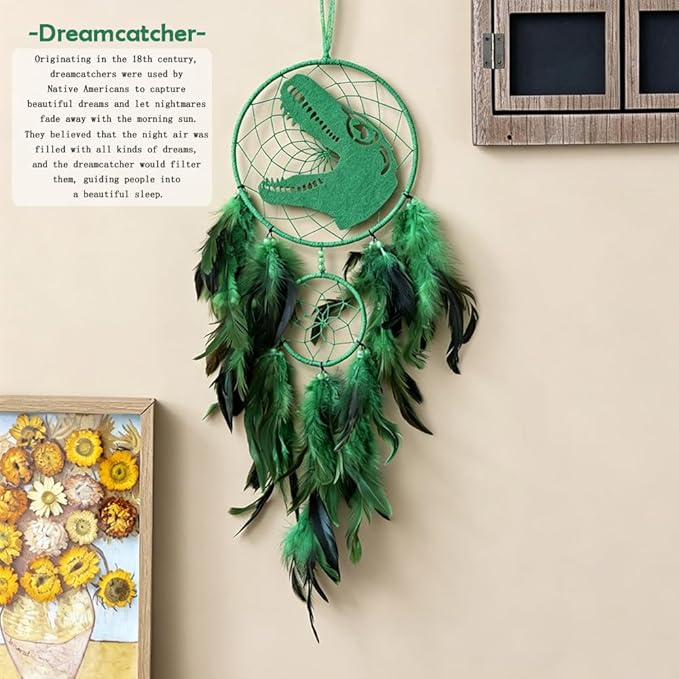 Handmade Dream Catcher, Animal Design Feather Dream Catchers Wall Decoration, Art Craft Feather Wall Decor for Home, Gift for Girls Kids Women (Green)