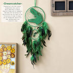 Handmade Dream Catcher, Animal Design Feather Dream Catchers Wall Decoration, Art Craft Feather Wall Decor for Home, Gift for Girls Kids Women (Green)