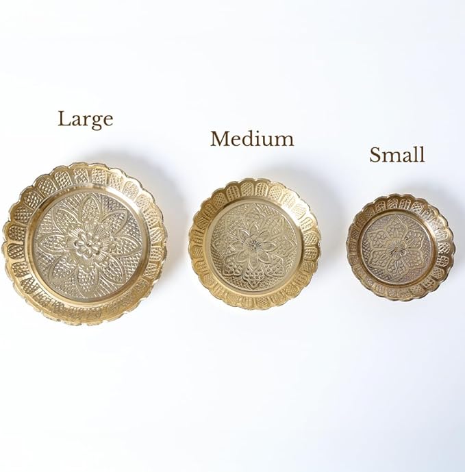 Shubhkart Solid Brass Decorative Nakshi Plate Set for Puja, Decoration & Diwali Gifting (Large 11 cm, Pack of 3, Solid Brass)