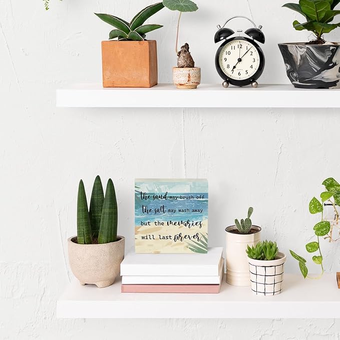 Coastal Room Decor Beach Decorations for Home Summer Decorations Wooden Box Sign for Home Office Farmhouse Table Shelf