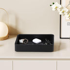 PU Leather Valet Tray Organizer, Modern Nightstand Organizer Bedside Desktop Storage for Womens and Men, Decorative Perfume Trinket Catchall Vanity Tray for Key Watch Wallet (Black)
