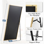 DUMOS 21"x56" Full Length Mirror with Stand, Floor Standing Aluminum Frame, Shatter-Proof Nano Glass for Bedroom, Living Room, Cloakroom – Modern Simple Home Decor,Can Be Hanging or Leaning, Gold