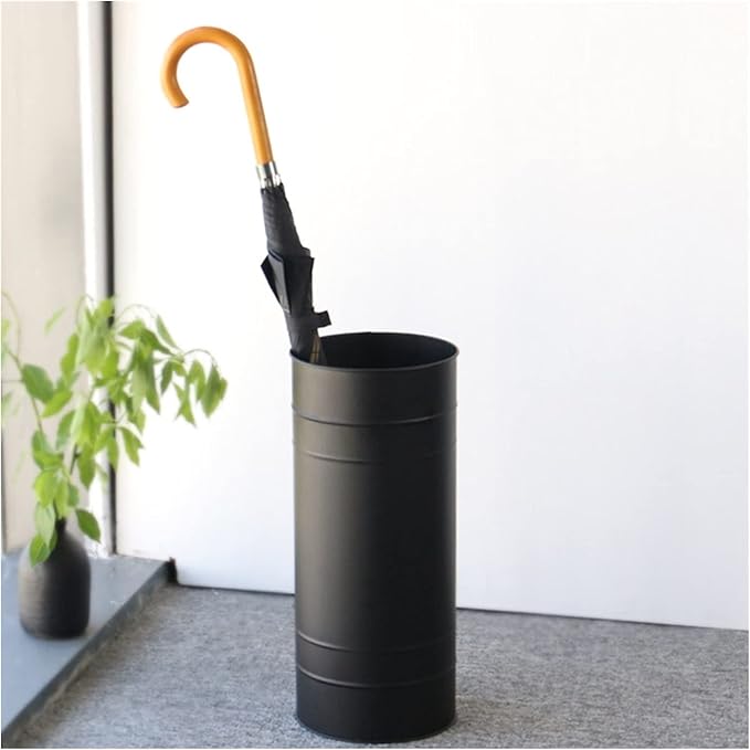 Black Round Iron Umbrella Stand Holder, Space-Saving Floor-Standing Umbrella Storage Basket, Waterproof Storage Bucket