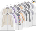 12-Pack Hanging Garment Bags - 31 Inch Clear Clothes Storage Covers with Full Zipper | Translucent Dust-Proof Organizers for Closet, Travel, Kids Clothes & Seasonal Wardrobe Protection