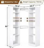 Corner Closet System with 12 Shelves, 39.2" Corner Closet Organizer System with 2 Hanging Rods, Versatile 6-Tier Walk-in Closets for Corner Space, White (39.2" L x 39.2" W x 80" H)