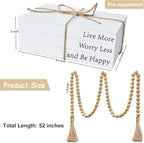 Decorative Books for Home Decor, White Faux Books for Decoration, Rustic Farmhouse Stacked Display Books with 52in Wood Bead Garland for Coffee Tables Living Room, (Happy)