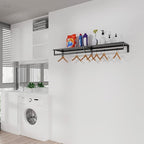 Wall Mounted Clothes Rack with Top Shelf, 46.5'' Industrial Clothing Rack Heavy Duty, Metal Shelf with Hanging Rod, Garment Rack Laundry Room Shelves, Space Saving