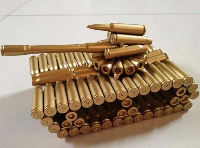 Bullet Shell Casing Shaped Army Tank Metal Sculpture,Great Decorative Artwork Model Gift for Home,Study Room Decorations (Gold Disc Style)