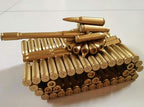 Bullet Shell Casing Shaped Army Tank Metal Sculpture,Great Decorative Artwork Model Gift for Home,Study Room Decorations (Gold Disc Style)