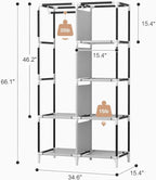 ROJASOP Portable Closet Wardrobe Closet for Hanging Clothes with 6 Storage Shelves, 1 Hanging Rod and 4 Pockets, Clothes Organizer and Storage Wardrobe Free Standing Closet for Bedroom, White