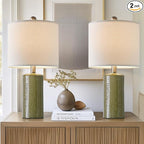 G-SAFAVA 20.25" Small Table Lamps Set of 2 Modern Ceramic Lamps for Living Room Farmhouse Bedside Lamps Boho Lamps for Night Stands Green Bedroom Lamps Side Table Lamps End Table Lamps