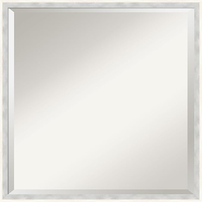 Amanti Art White Wall Mirror 21x21 Paige White Silver Square Bathroom Mirror for Wall Decor Living Room, Medium Modern Wood Frame, Hangs Horizonally and Vertically, Bathroom Decor, Beveled Edge