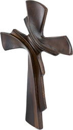 DAICAT - Hand-Carved Wooden Cross 9.8” – Christian Wall Decor for Easter, Baptism Gift, Unique Religious Gift for Mom, Sister, Teen Boy (No 1)