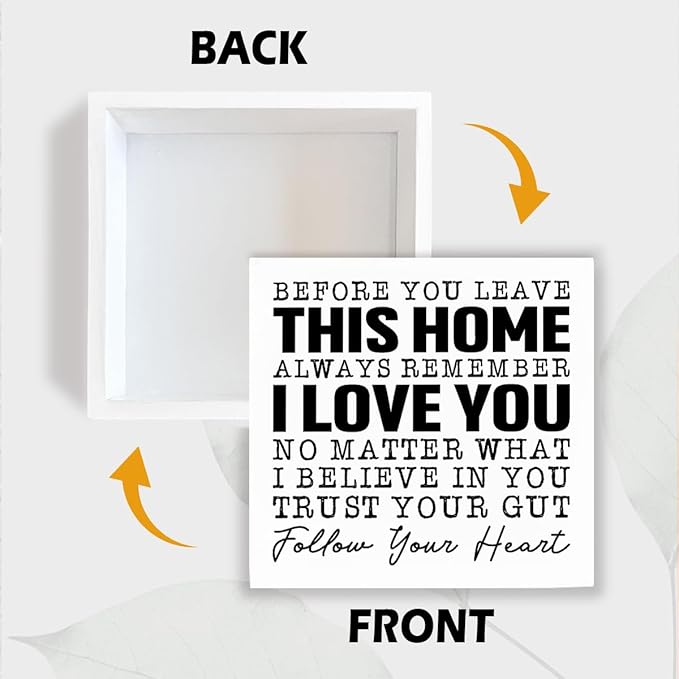 Before You Leave This Home Sign, Heartfelt Family Reminder & Wall Art, Always Remember Signs, I Love You Signs, Wooden Home Decor,Housewarming Gift, Box Sign Decor Tabletop, 5.1x5.1inches