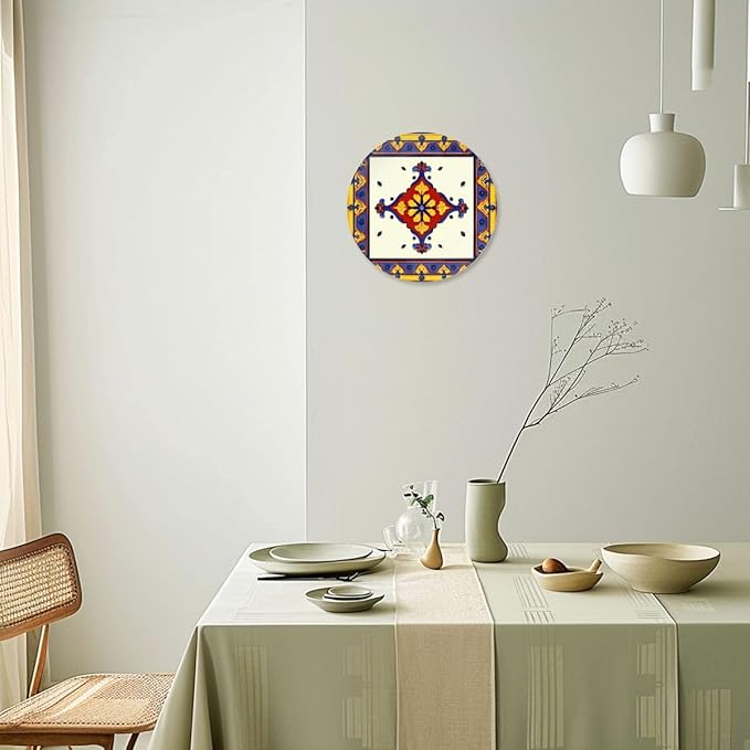 Decorative Plates for Display 10" Colorful Ornate Floral Tile Design Red Yellow Blue Accents Ceramic Ornament with Display Stand and Hook Up for Wall Decor Hanging Festival Wedding Gift