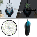 Dream Catchers with Luminous Beads, Handmade Blue Dreamcatcher, Bedroom Decor for Boys Girls Kids Ornament Art Craft Gift
