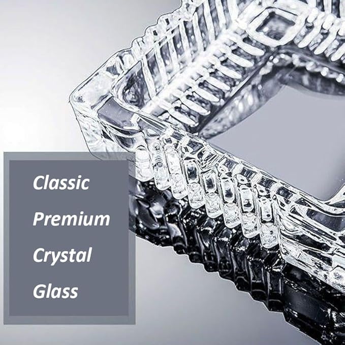 Handmade Glass Ashtray, Ashtray Ash Holder for Indoor or Outdoor Patio Desktop Office Smokers, Ash Tray for Tabletop Home Office Decor (Crystal, XL)