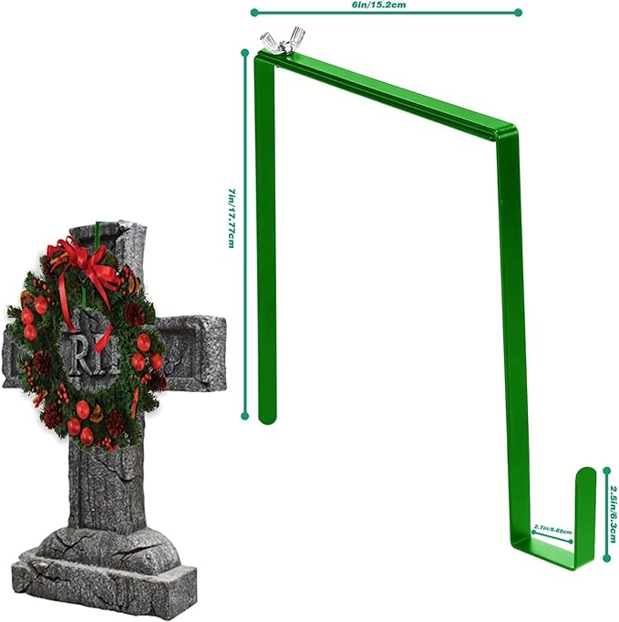 Wreath Stands for Cemetery Adjustable Wreath Hangers for Front Door Headstone Decorations for Cemetery Over The Door Hooks for Cemetery Halloween, Christmas 2 Pack