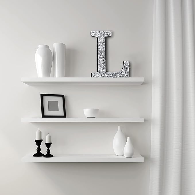 Qunclay 5.7" Silver Crystal Diamond Bling Letters Crushed Diamond Decoration Wooden Glitter Letter with Screw and Hooks Rhinestone Gift for Wedding Y2k Mcbling Bedroom Wall Decor (Letter L)