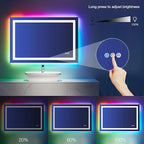 LOAAO 48"X40" LED Bathroom Mirror with Lights, Anti-Fog, Dimmable, RGB Backlit + Front Lighted, Bathroom Vanity Mirror for Wall, Memory Function, Waterproof, Tempered Glass