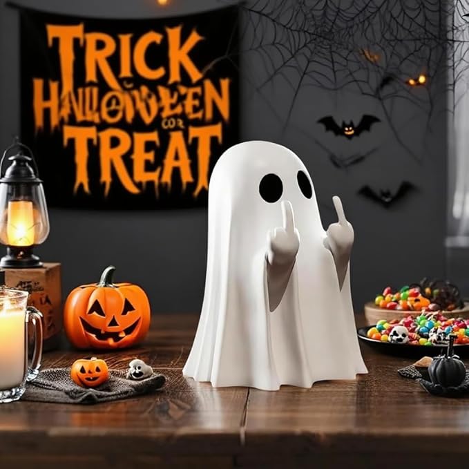 Halloween Ghost Figurine, Funny Statue Decor, Cute Finger Ghost Ornaments for Home, Garden, Tabletop Halloween Decorations, Christmas