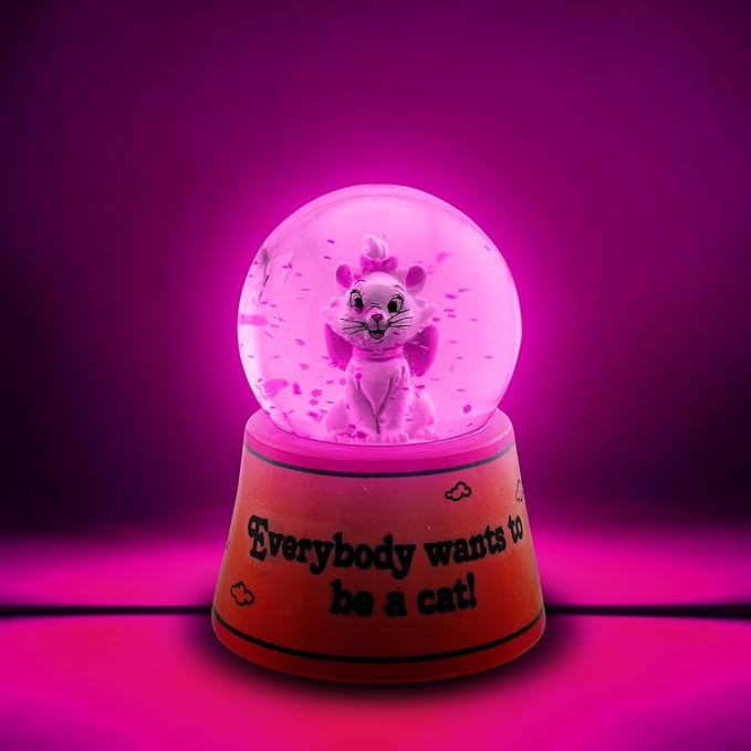 Disney Aristocats Marie Everybody Wants to Be A Cat Mini Light-Up Snow Globe with Swirling Glitter | 3 Inches Tall