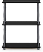 Furinno Turn-N-Tube 3-Tier Compact Multipurpose Shelf Display Rack with Classic Tube, Black/Grey