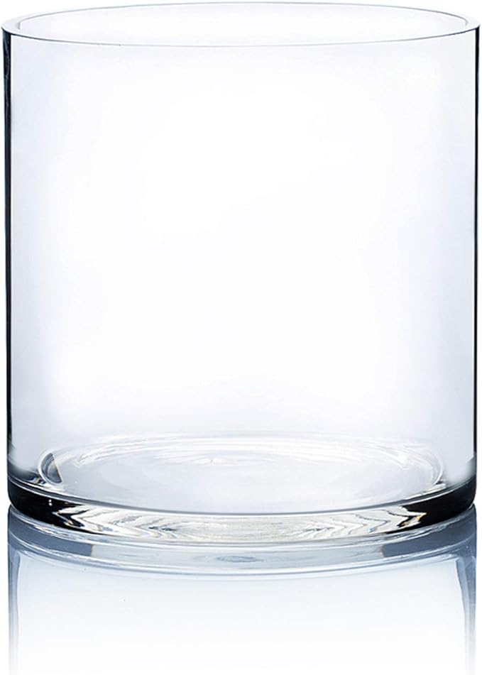 WGV Cylinder Vase, Width 7", Height 7", Clear Wide Large Diameter Flower Glassware, Floral Container, Planter Terrarium for Wedding Party Event, Home Accent Decor, 1 Piece
