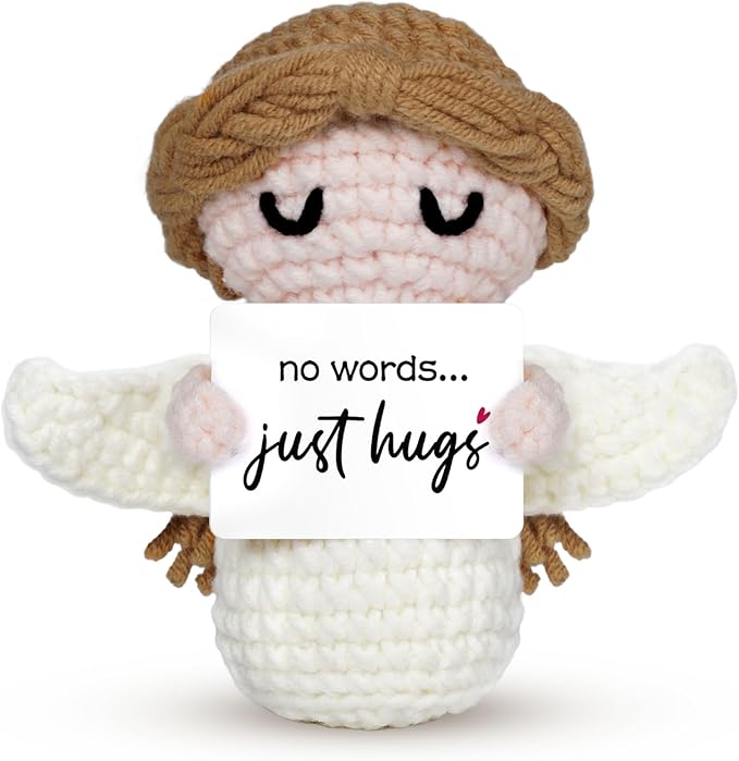 Sympathy Gifts for Loss of Loved One - No Words Just Hugs - Handmade Crochet Angel Doll, Bereavement Condolences Memorial Gift, Get Well Soon, Miscarriage, Comfort Gifts for Women