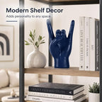 QIANLING 7.7" Blue Resin Rock On Hand Gesture Statue - Rock Culture Music Lovers' Decorative Tabletop Sculpture for Bookshelf, Desk & Mantel Decor in Home or Office, Modern Symbolic Figurine
