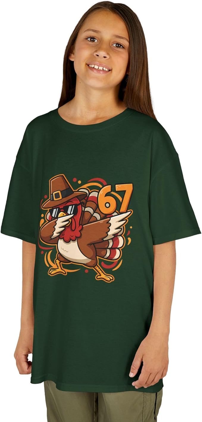 Dabbing Turkey 67 Funny Thanksgiving Pilgrim Kids Boys Girls Cool Swag Retro Fall Football Feast