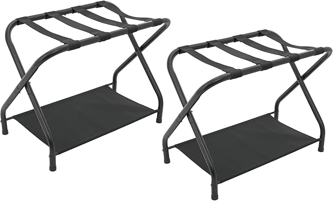 2 Pack Luggage Rack with Storage Shelf, Steel Folding Suitcase Stand, Portable Luggage Stand for Indoor Bedroom, Living Room and Outdoor Camping, 27.5 x 14.2 x 20.7 Inches