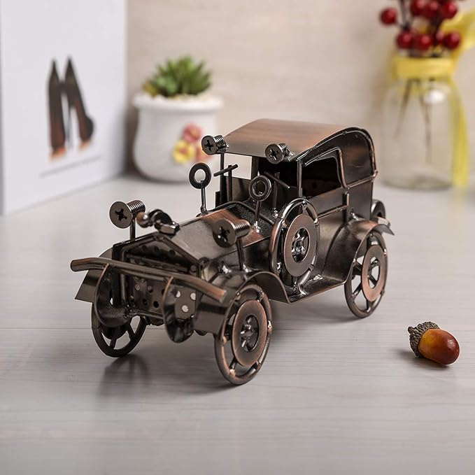 Metal Antique Vintage Car Model Handcrafted Collections Collectible Vehicle for Bar or Home Decor Decoration Great Birthday Gift Bronze Classic Car Model, Large