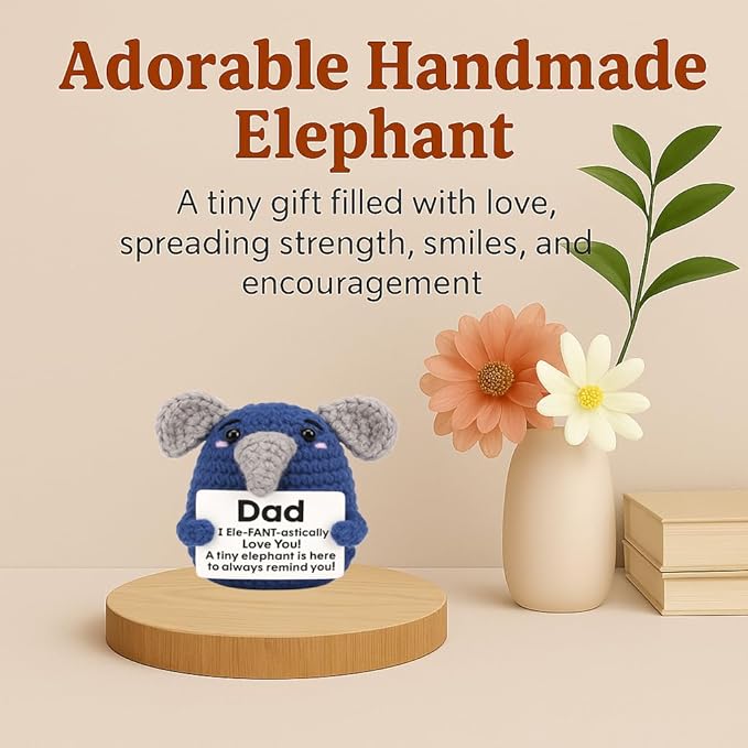 Dad Gifts from Daughter Son, Handmade Crochet Elephant Doll, Cute Emotional Support Animal Gift for Dad, Inspirational Love You Gift, Birthday Idea