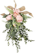 Artificial Floral Wreath Teardrop Swag Silk Flower Hanging Garland Decorative Ornament Versatile for Entryway Wedding Party Home Decoration Sui, Pink
