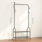 Heavy Duty Double-Layer Garment Rack with Lockable Casters, 200LBS Capacity Carbon Steel Free-Standing Clothes Rack for Bedroom, Entryway, Living Room, Laundry Room