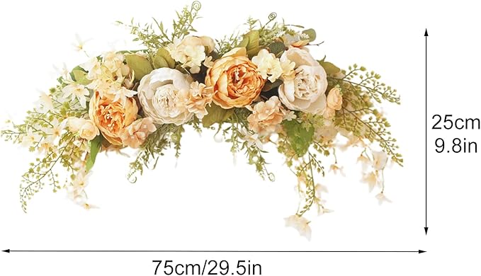 IUIBMI 29.5 inch Wedding Arch Flowers, Spring Decorative Peony Swags with Green Leaves Rustic Artificial Floral Swag Peony Door Wreath for Front Door Wedding Arch Wall Decor (B)