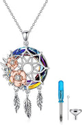 Dream Catcher Crystal Pendant Flower Urn Necklace Jewelry 925 Sterling Silver Keepsake Cremation Necklaces for Human Pet Ashes for Women