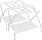 SONGMICS Luggage Racks, Set of 2, Suitcase Stand with Fabric Storage Shelf, for Guest Room, Bedroom, Hotel, Foldable, Holds up to 110 lb, 27.2 x 15 x 20.5 Inches, Cloud White RLR002W02