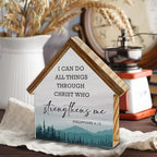 I Can Do All Things Through Christ Christian Bible Verse Decor, Philippians 4:13 House Shaped Wood Sign, Christian Home Office Room Decor