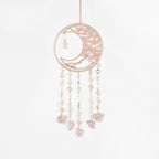 Pink Gemstone Dream Catcher 7 Chakras Tree of Life Moon Dream Catchers with Healing Crystal Stones Handmade Suncatcher Dreamcatcher Wall Decor for Adults Living Room,Bedroom,Garden,Bless Gift