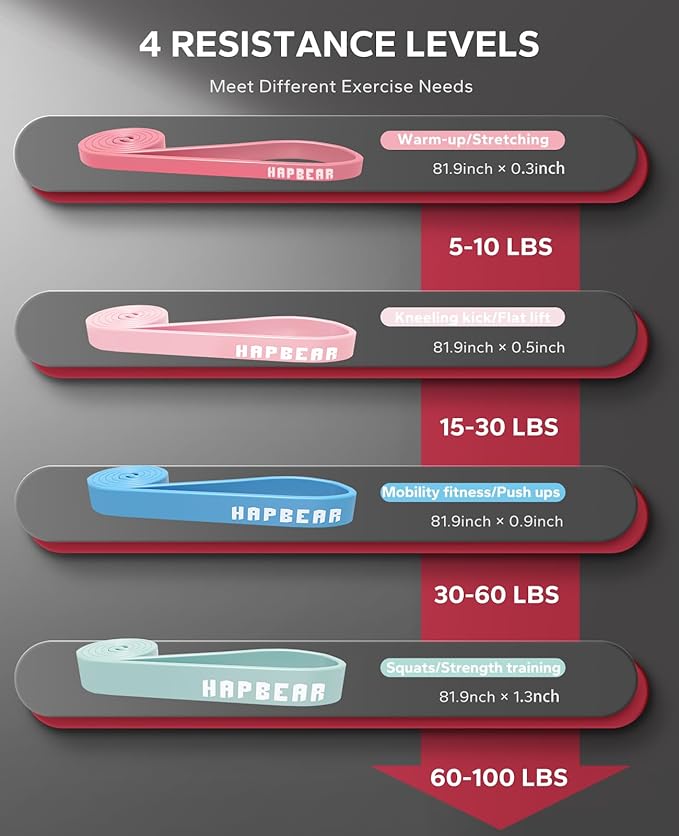 HAPBEAR Pull Up Assistance Bands - Pull Up Bands - Resistance Bands - Exercise Bands Resistance Bands Set of 5 - Workout Bands for Working Out, Stretching, Muscle Training