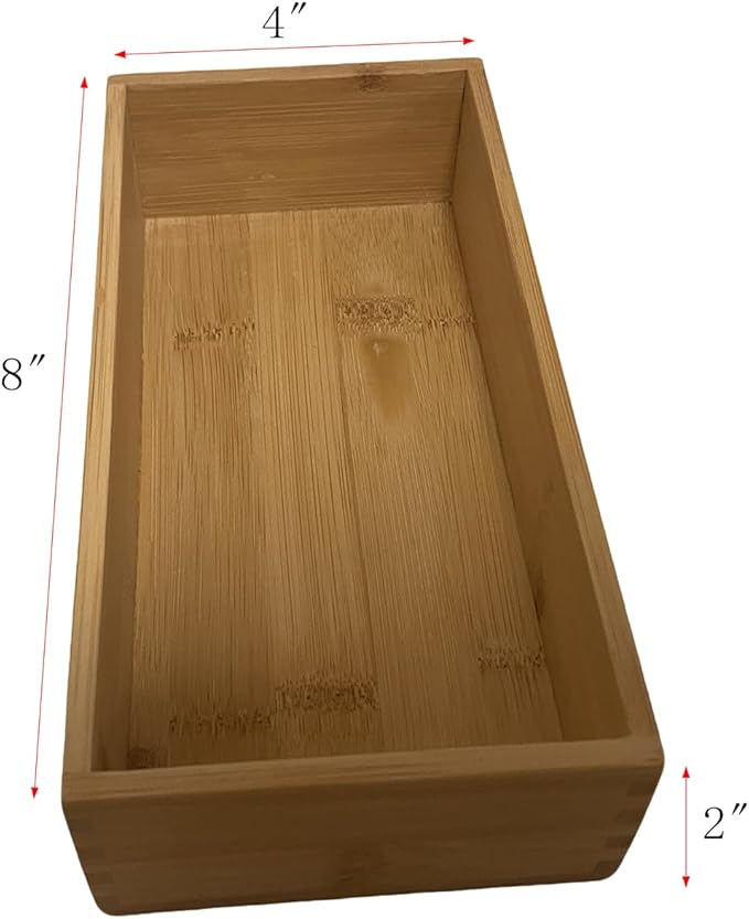 Bamboo Drawer Organizer 8"*4"*2", Bamboo Storage Box for Clothes, Dresser Makeup, Kitchen Utensil, Office Supplies