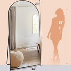 Prywot Arched Floor Mirror, 76 "x 34" Full Length Mirror Wall Mirrors Hanging or Leaning Arched-Top Full Body Mirrors with Stand for Bedroom, Dressing Room, Black