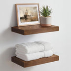 Homeforia Classic Walnut 12 inch Floating Shelf, High End Solid Real Wood Small 12inch Floating Shelves for Wall Mounted, 12in Floating Shelves, Heavy Duty Bracket, 12 X 6.5 X 1.75 inches, Set of 4