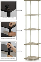 Furinno TURN-N-TUBE Corner Shelf, 5-Tier Corner Bookshelf, Open Storage Shelves, for Organization and Storage, Living Room, Home Office, Garage, Bedroom, Sonoma Oak